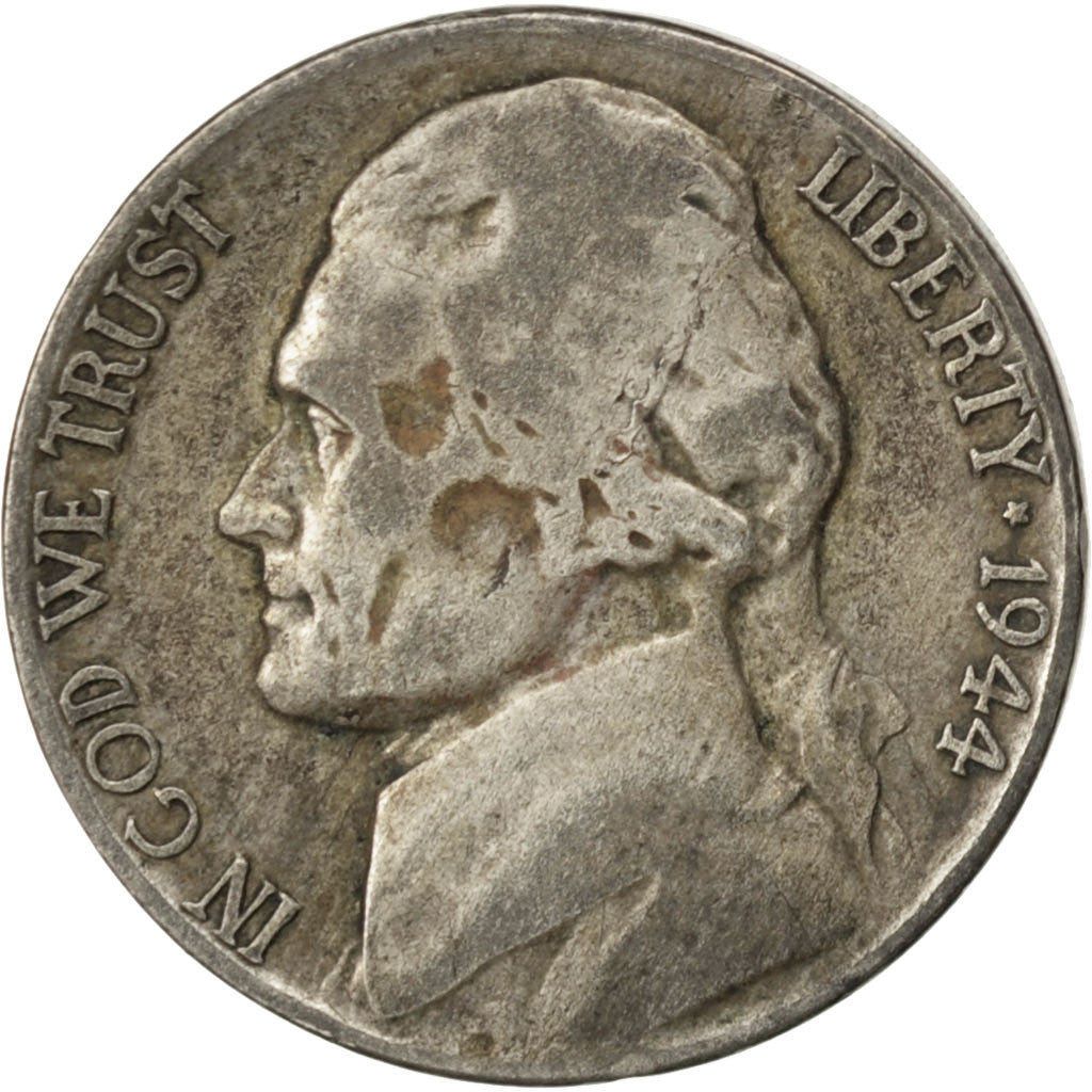 UNITED STATES, Jefferson Nickel, 5 Cents, 1944, U.S. Mint, KM #192a, VF(30-35),.