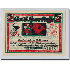 Banknote, Germany, Bielefeld, 5 Mark, personnage, 1918, 1921-07-15, UNC(63)