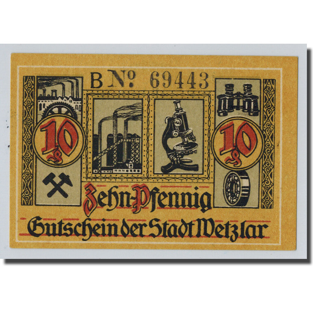 Banknote, Germany, Wetzlar, 10 Pfennig, Usine, 1922, 1922-09-14, UNC(63)