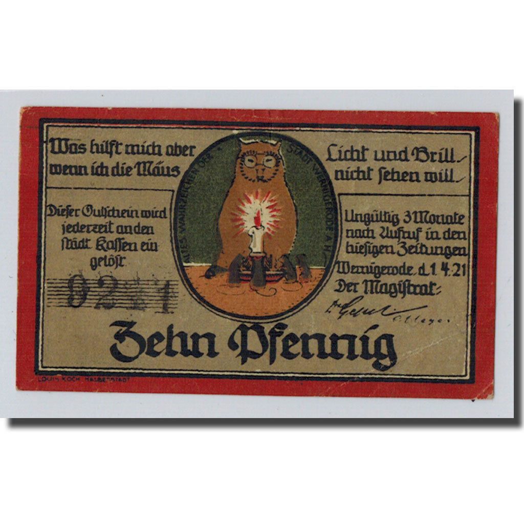 Banknote, Germany, Wernigerode, 10 Pfennig, personnage, 1921, 1921-04-1