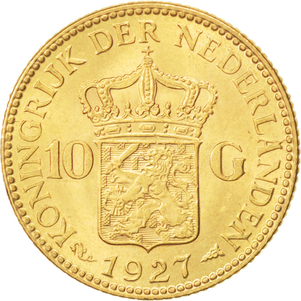 Pays-Bas, Wilhelmina, 10 Gulden, 1927, KM 162