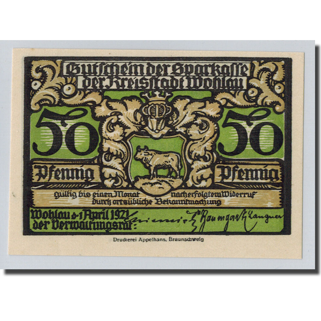 Banknote, Germany, Wohlau, 50 Pfennig, Eglise, 1921, 1921-04-01, UNC(63)