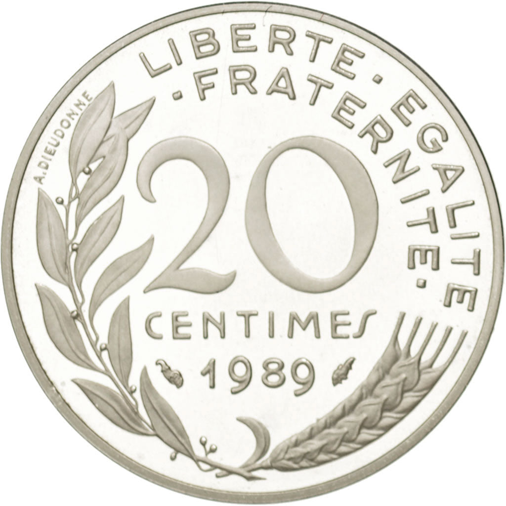 Vème République, 20 Centimes Marianne, 1989, Piéfort Argent, KM P693