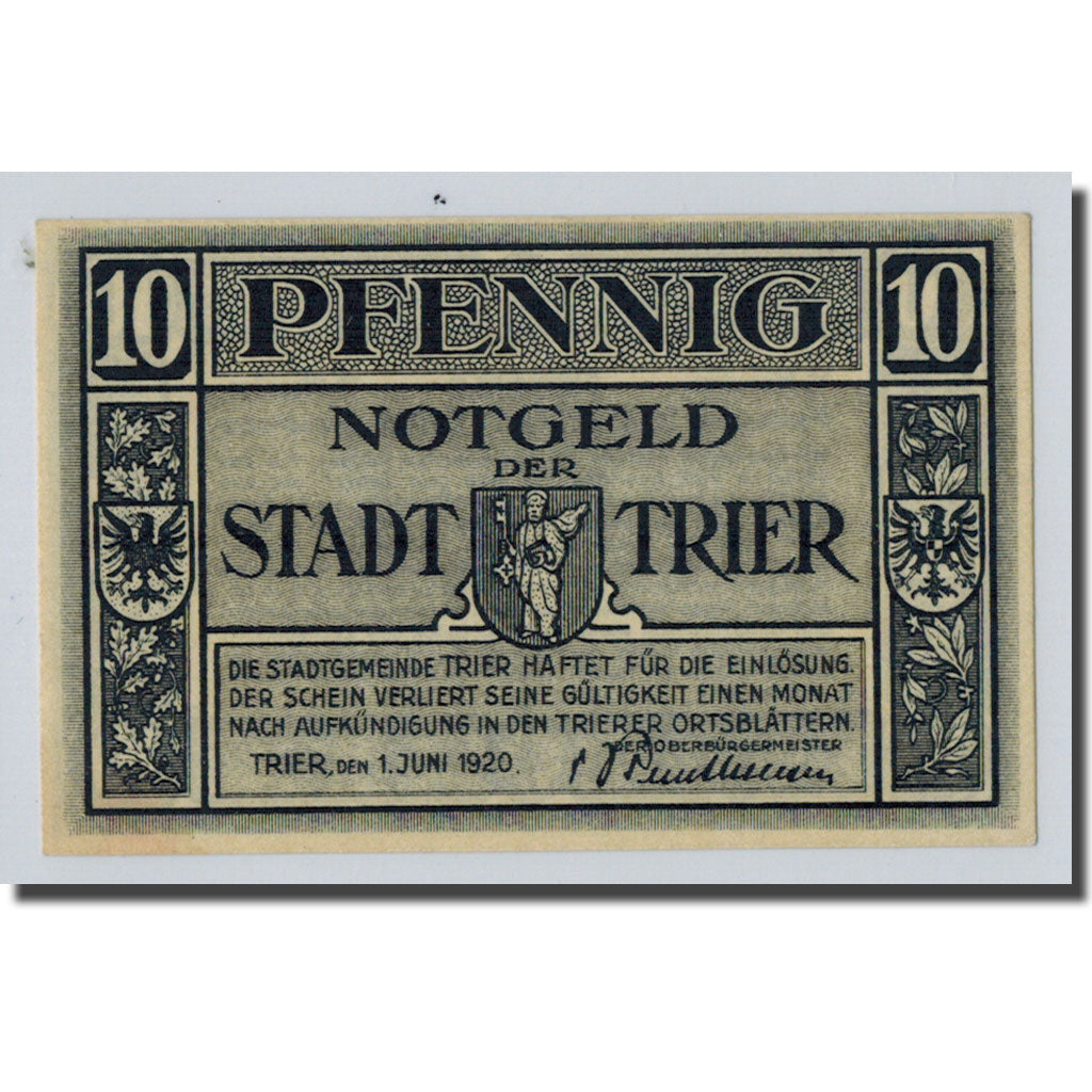 Banknote, Germany, Trier, 10 Pfennig, Ecusson, 1920, 1920-06-01, UNC(63)