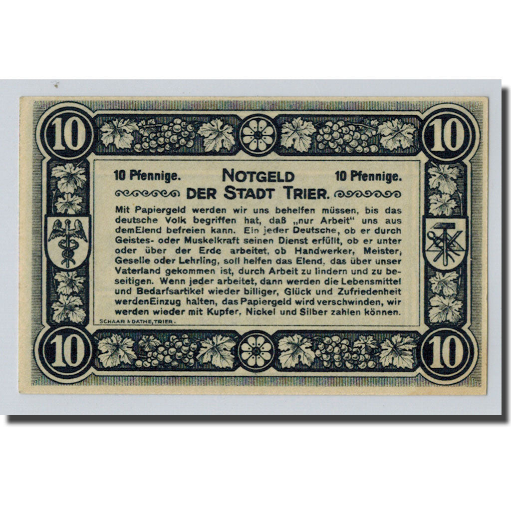 Banknote, Germany, Trier, 10 Pfennig, Ecusson, 1920, 1920-06-01, UNC(63)