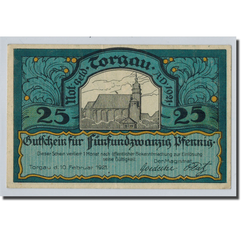 Banknote, Germany, Torgau, 25 Pfennig, Eglise, 1921, 1921-02-10, UNC(63)