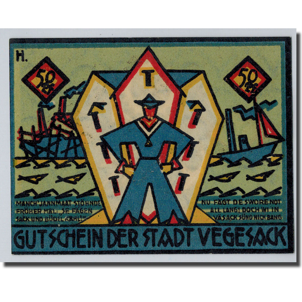 Banknote, Germany, Vegesack, 50 Pfennig, personnage, 1921, 1921-05-13, UNC(63)