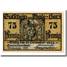 Banknote, Germany, Thale a.Harz Stadt, 75 Pfennig, paysage, O.D, UNC(63)