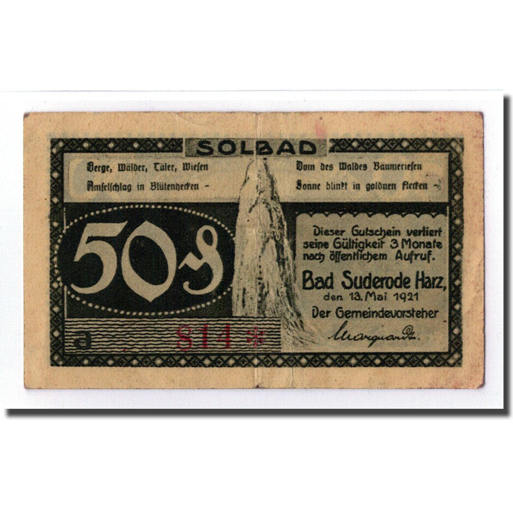 Banknote, Germany, Suderode im Harz, 50 Pfennig, paysage, 1921, 1921-05-13
