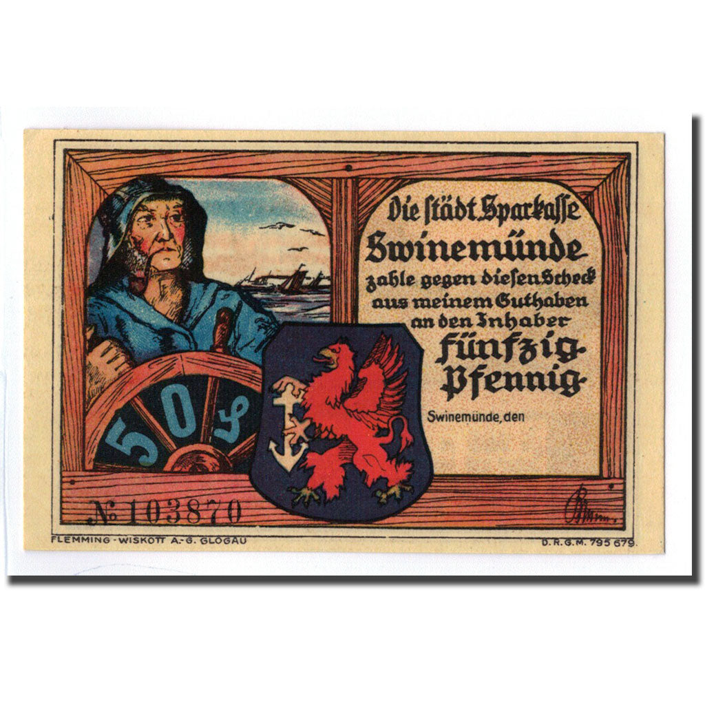 Banknote, Germany, Swinemünde, 50 Pfennig, bateau, O.D, UNC(63), Mehl:1306.1