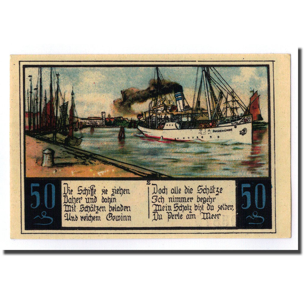 Banknote, Germany, Swinemünde, 50 Pfennig, bateau, O.D, UNC(63), Mehl:1306.1