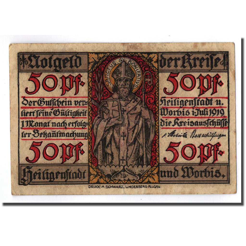 Banknote, Germany, Heilingenstadt, 50 Pfennig, personnage, 1919, UNC(63)
