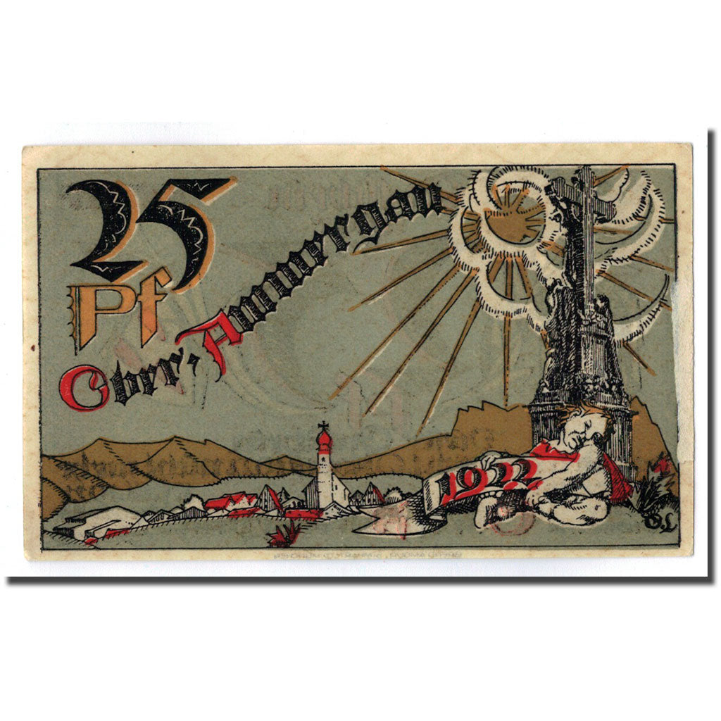 Banknote, Germany, Oberammergau, 25 Pfennig, Monument, 1921, 1921-07-01