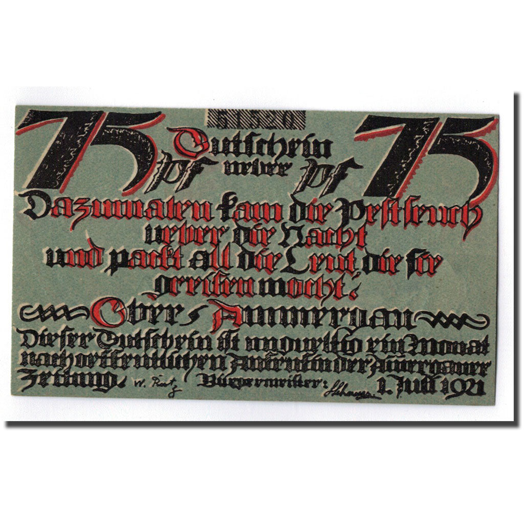 Banknote, Germany, Oberammergau, 75 Pfennig, squelette, 1921, 1921-07-01