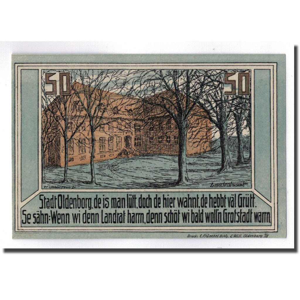 Banknote, Germany, Oldenburg, 50 Pfennig, manoir, 1921, 1921-04-01, UNC(63)