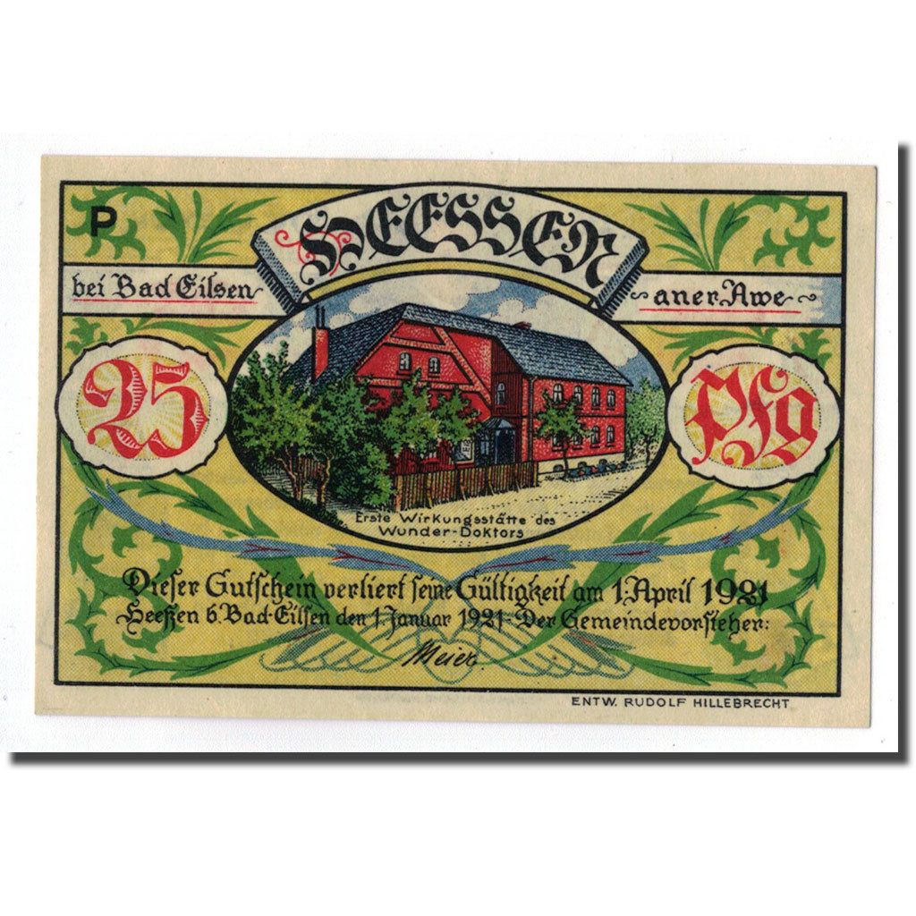Banknote, Germany, Heessen Bad Eilsen, 25 Pfennig, personnage, 1921, 1921-04-01