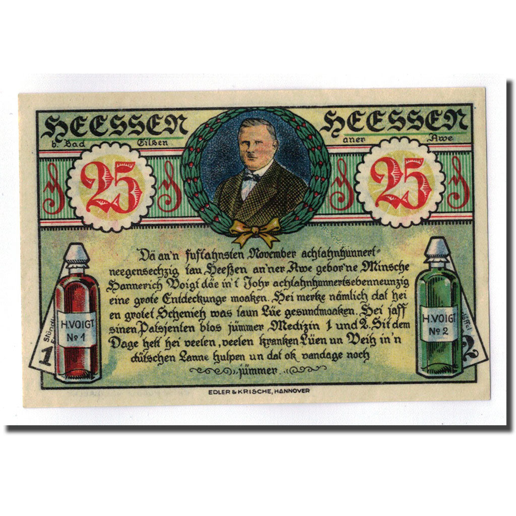Banknote, Germany, Heessen Bad Eilsen, 25 Pfennig, personnage, 1921, 1921-04-01