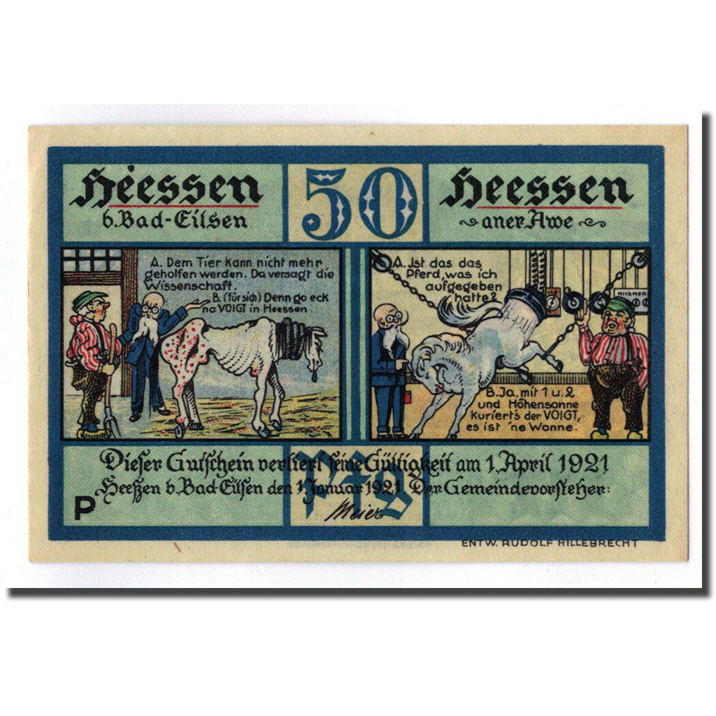 Geldschein, Deutschland, Heessen Bad Eilsen, 50 Pfennig, personnage, 1921