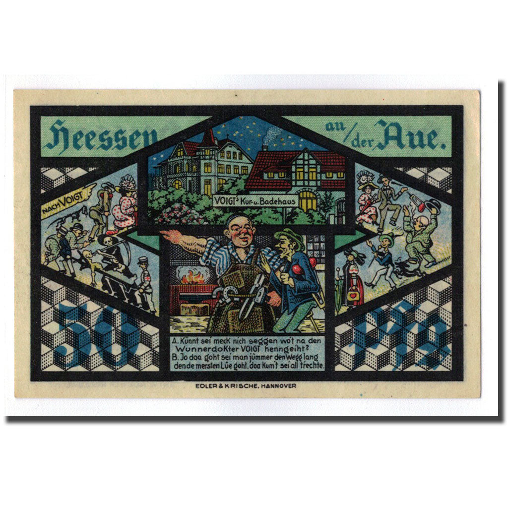 Geldschein, Deutschland, Heessen Bad Eilsen, 50 Pfennig, personnage, 1921
