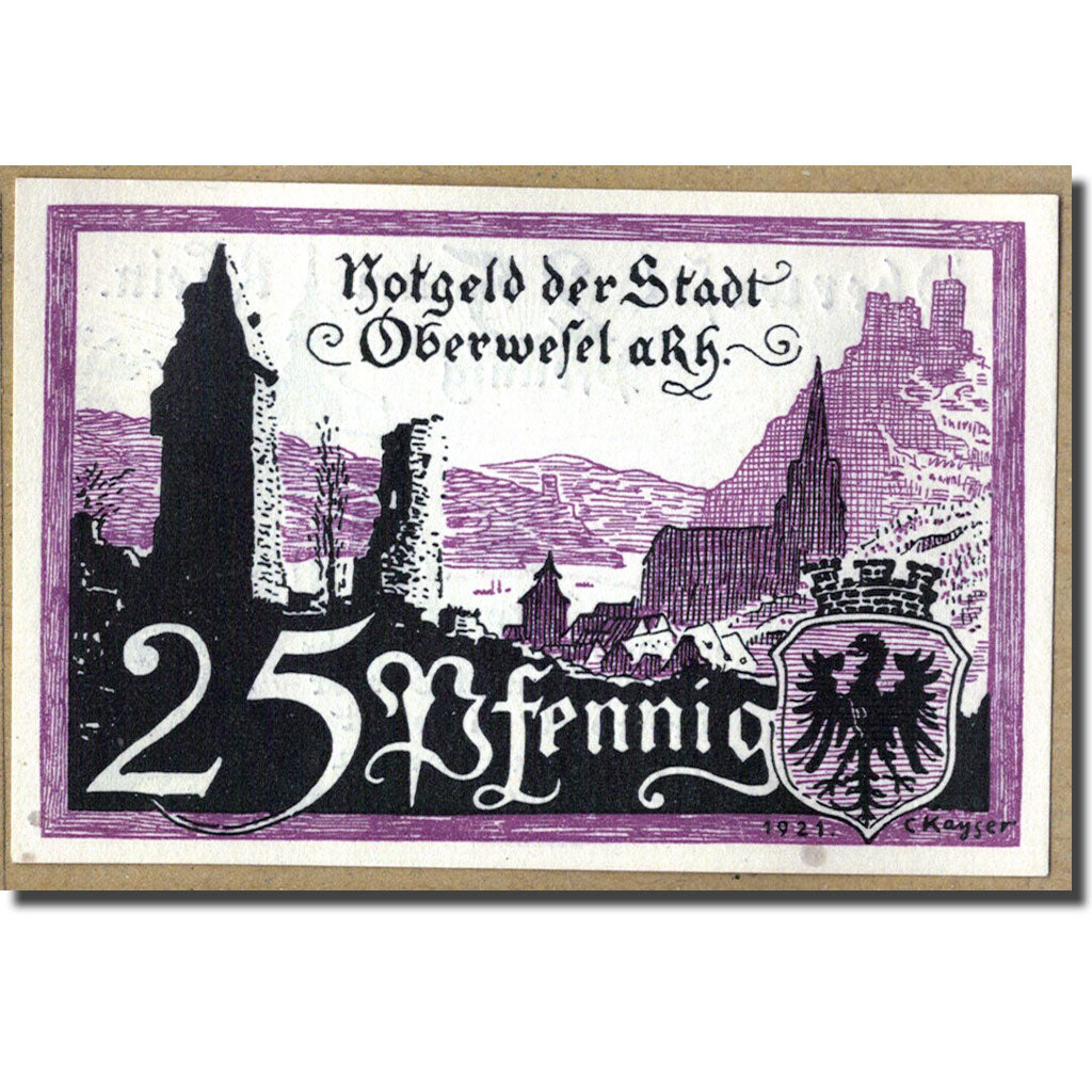 Banknote, Germany, Oberwesel Stadt, 25 Pfennig, paysage, 1921, 1921-03-18