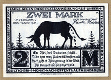 Billet, Allemagne, Paderborn, 2 Mark, ruelle, 1921, 1921-11-10, SPL, Mehl:1043.4