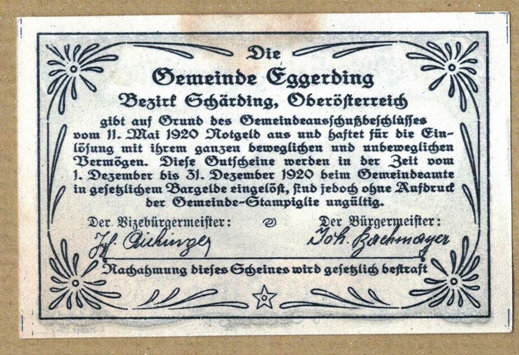 Geldschein, Österreich, Eggerding, 30 Heller, paysage, 1920, 1920-05-11, UNZ-