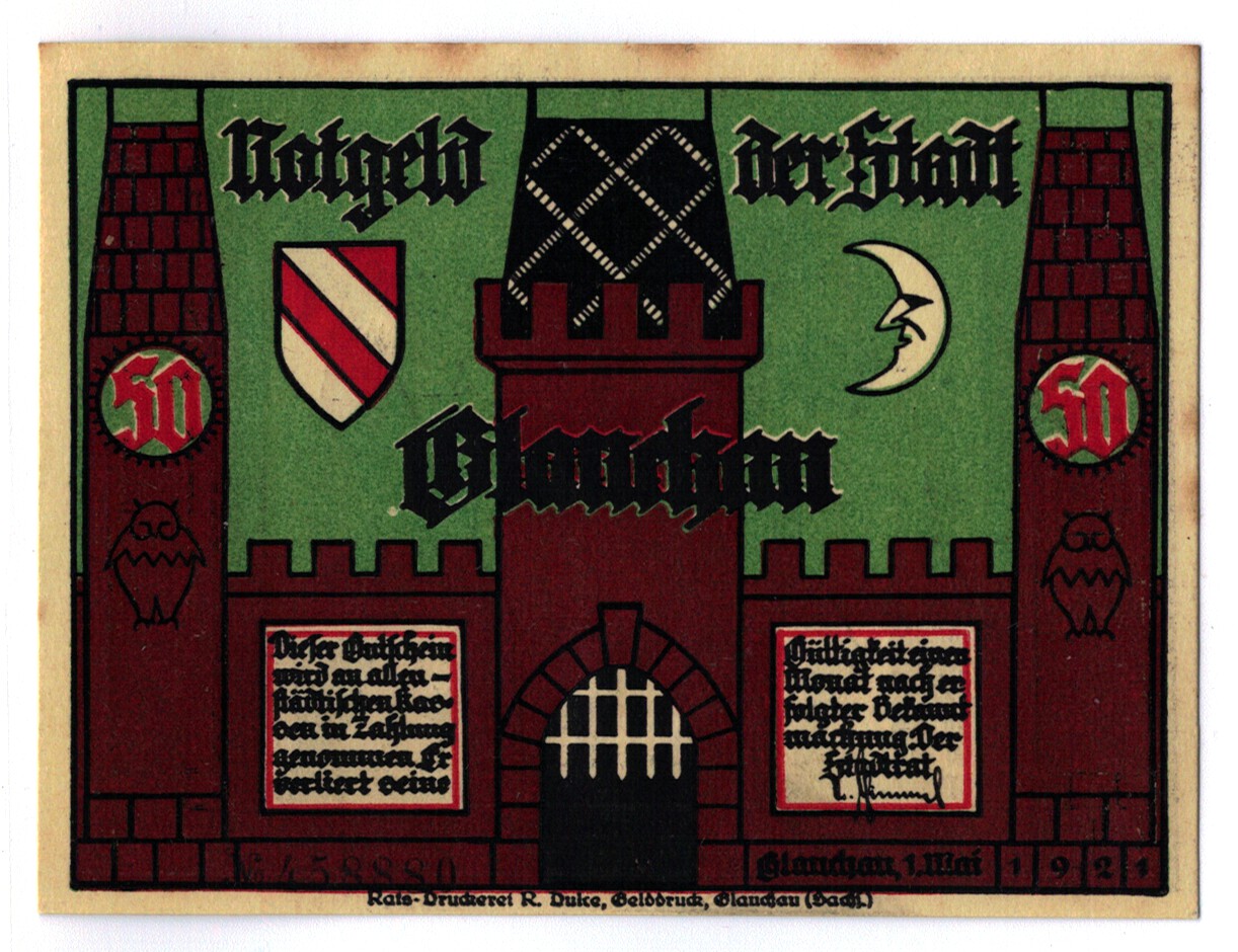 Banknote, Germany, Glauchau Stadt, 50 Pfennig, personnage 2, 1921, 1921-05-01