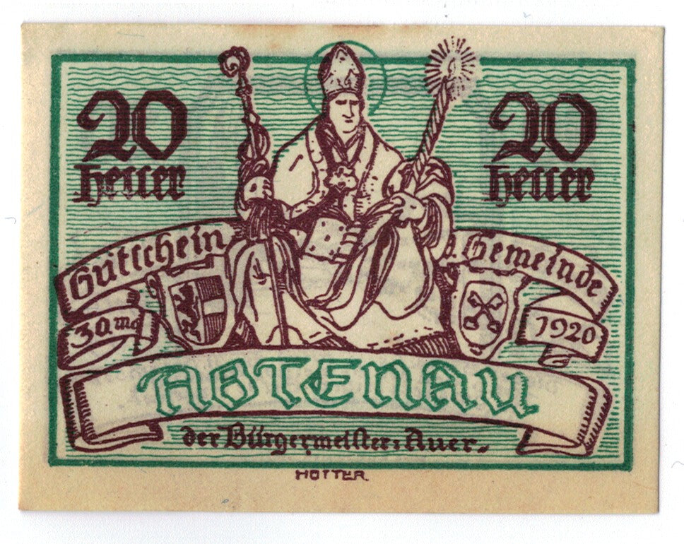 Banknote, Austria, Abtenau, 20 Heller, personnage, 1920, UNC(63)