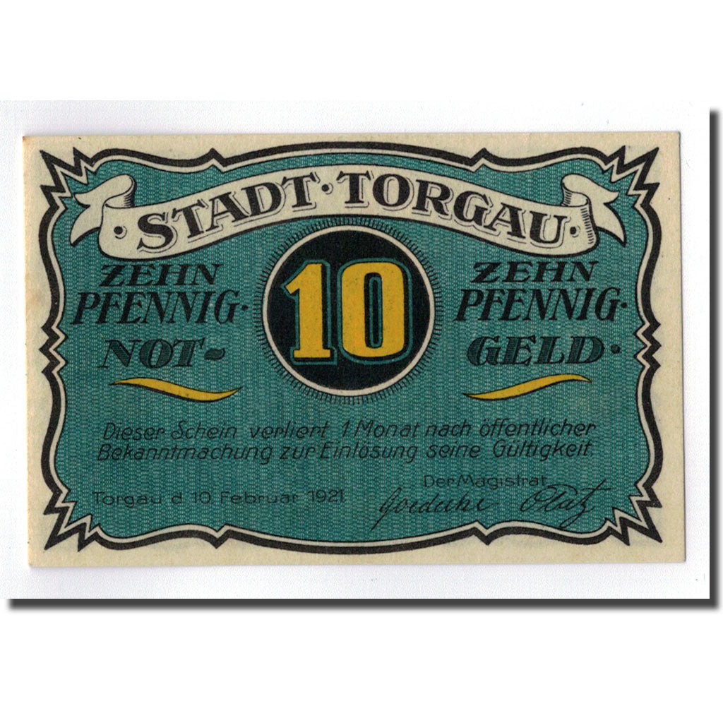 Banknote, Germany, Torgau, 10 Pfennig, personnage, 1921, 1921-02-10, UNC(63)