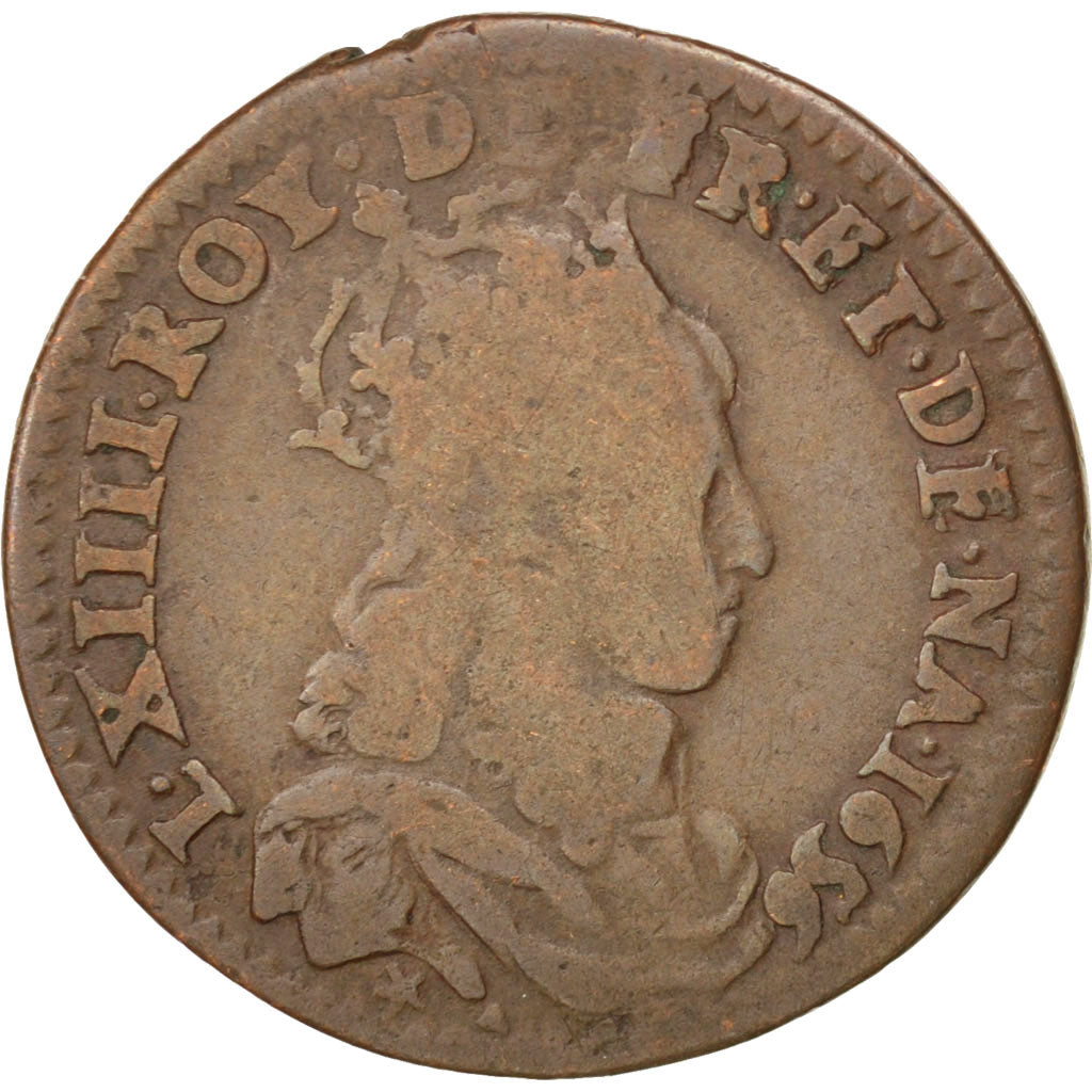 FRANCE, Liard de France au buste juvénile, deuxième type, Liard, 1656, Rouen, KM
