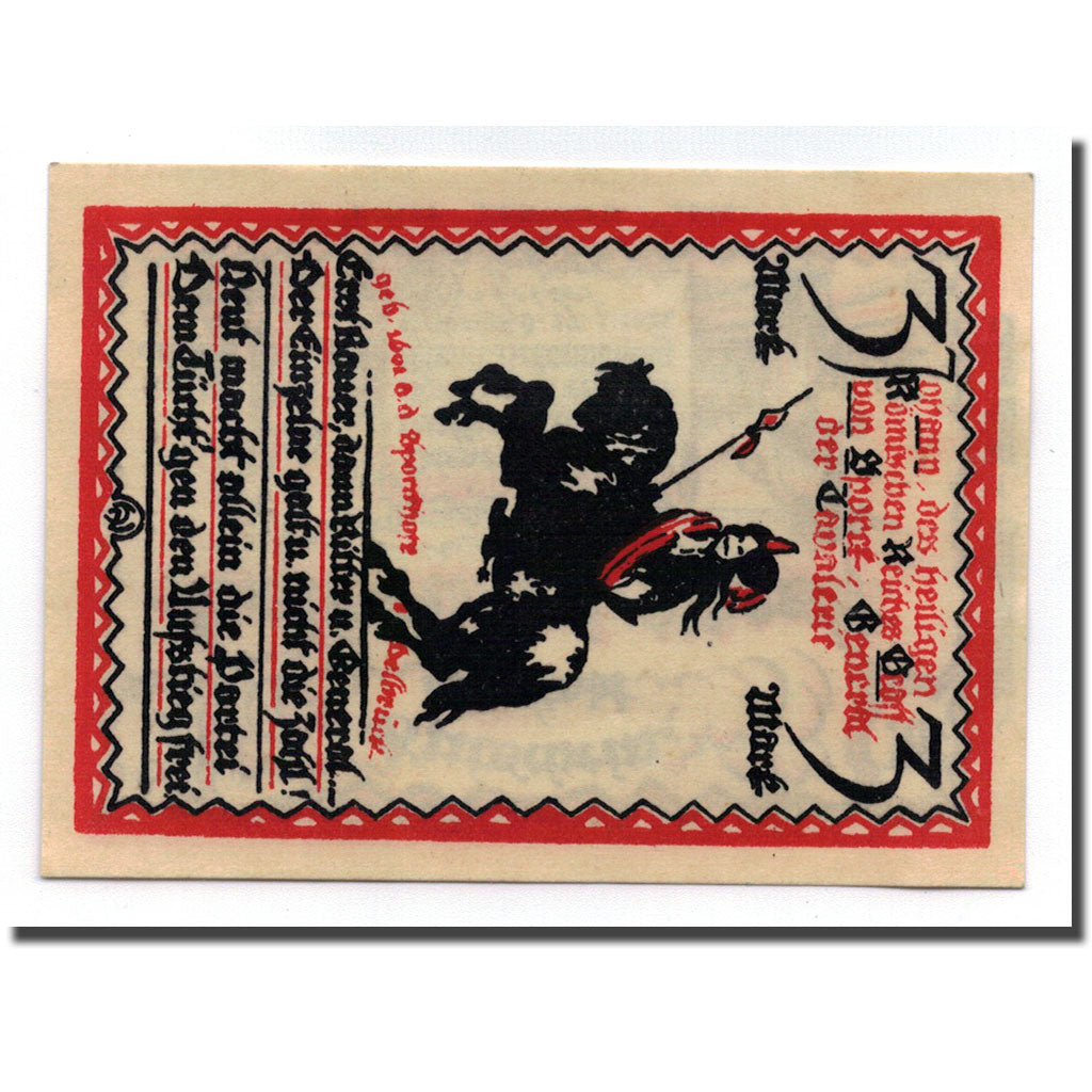 Banknote, Germany, Delbruck, 3 Mark, cavalier, 1921, 1921-01-27, UNC(63)