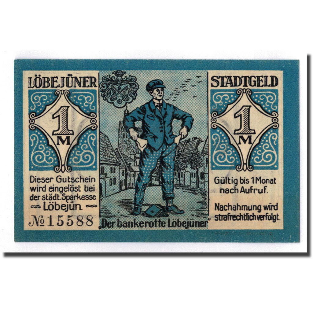 Banknote, Germany, Lobejün, 1 Mark, personnage, 1921, 1921-02-25, UNC(63)