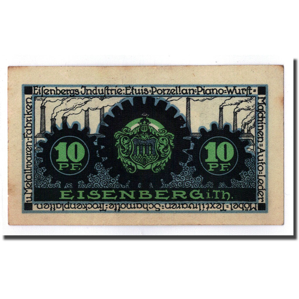 Banknote, Germany, Eisenberg Stadt, 10 Pfennig, fontaine, O.D, UNC(63)