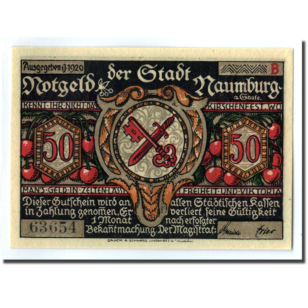 Banknote, Germany, Naumburg a.S. Stadt, 50 Pfennig, personnage 1, 1920, UNC(63)
