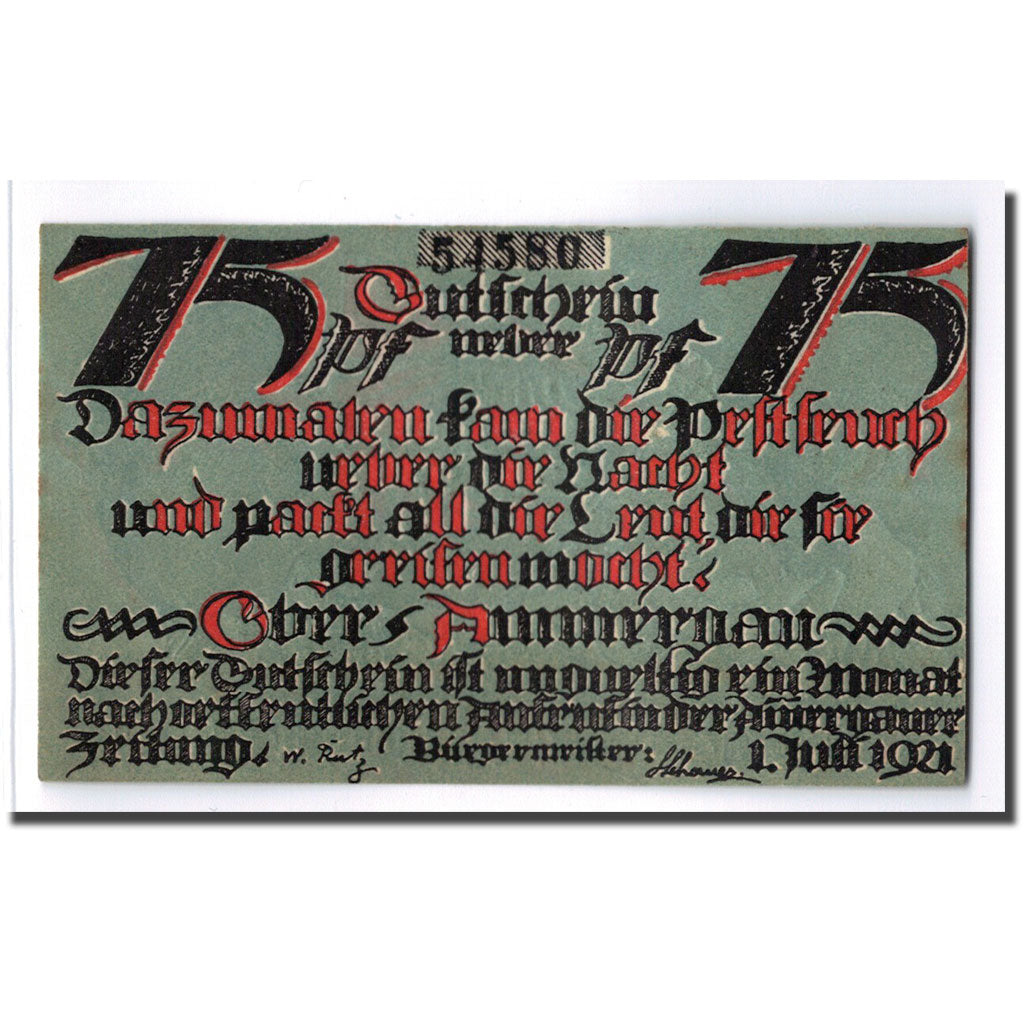 Banknote, Germany, Oberammergau, 75 Pfennig, squelette, 1921, 1921-07-01