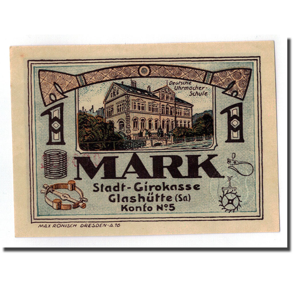 Banknote, Germany, Glashutte, 1 Mark, manoir, 1921, UNC(63), Mehl:430.1