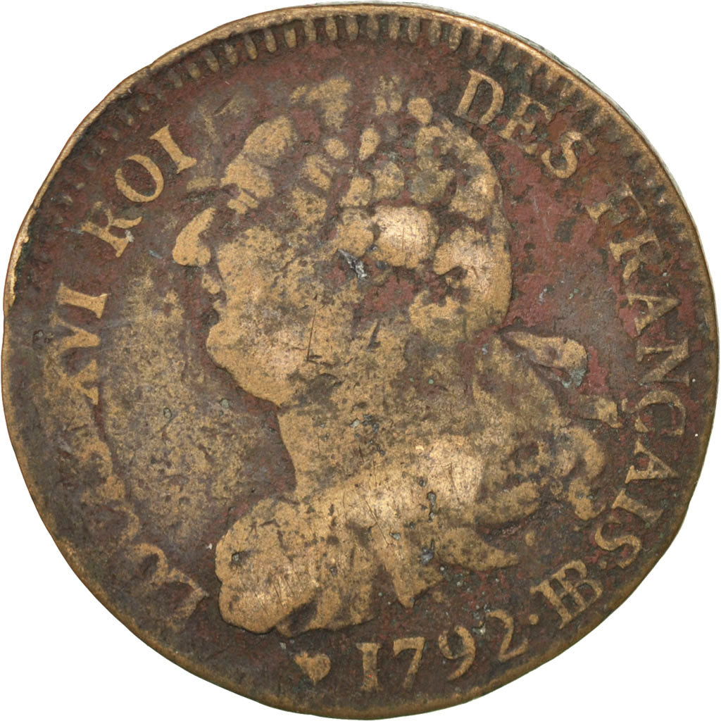 Coin, France, 2 sols français, 2 Sols, 1792, Strasbourg, VF(20-25), Bronze