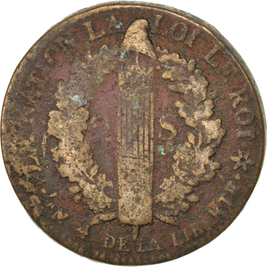 Coin, France, 2 sols français, 2 Sols, 1792, Strasbourg, VF(20-25), Bronze