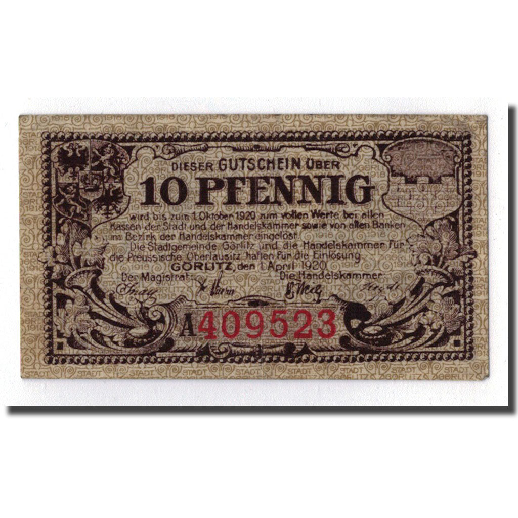 Banknote, Germany, Gorlitz, 10 Pfennig, escalier, 1920, 1920-04-01, UNC(63)