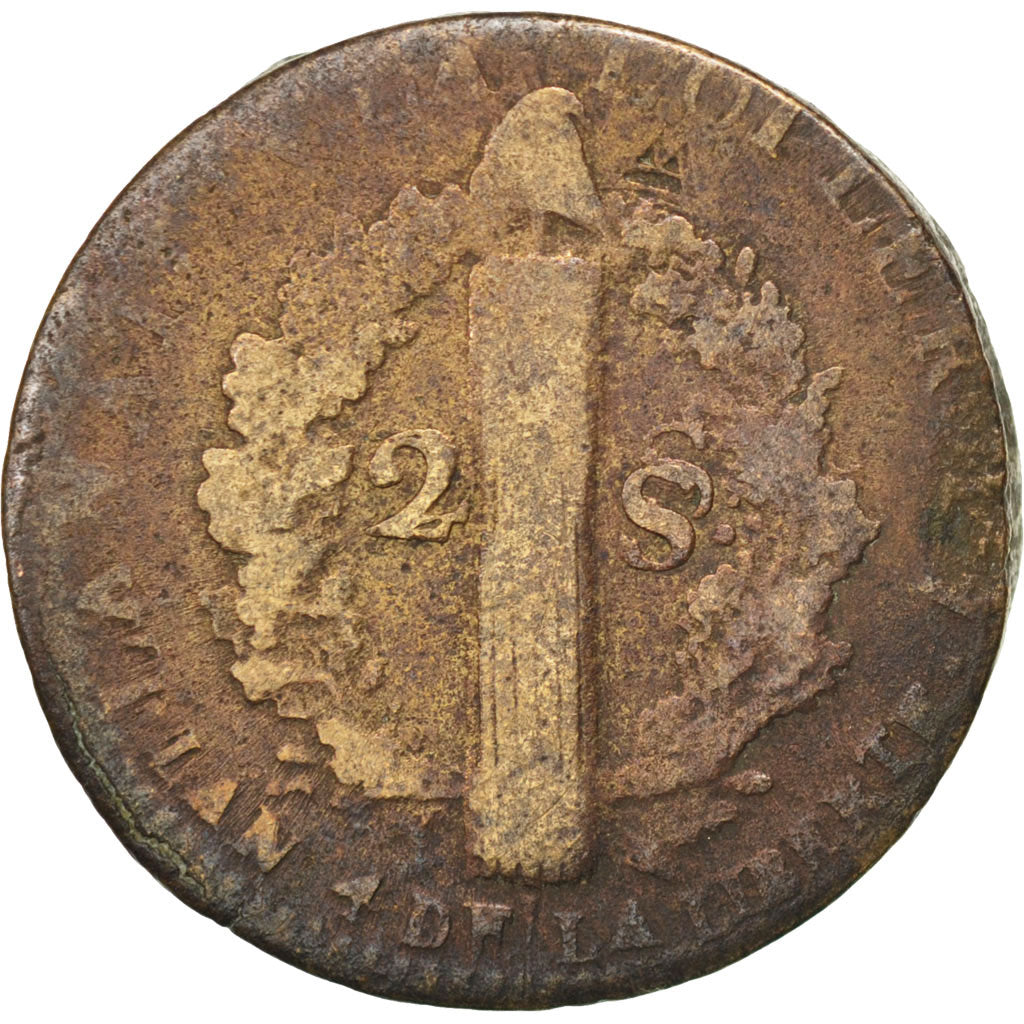Constitution, 2 Sols type François, 1792 W pointé, Arras, Gadoury 25