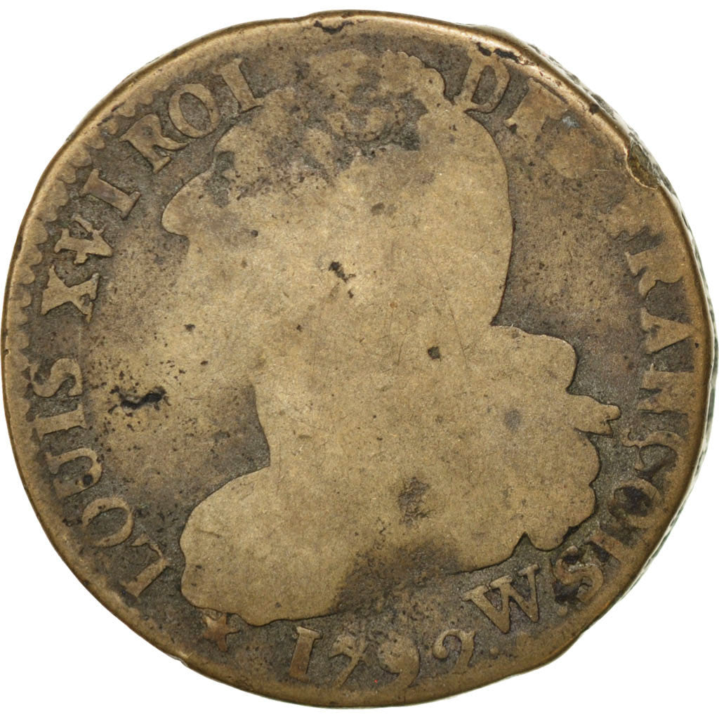 Constitution, 2 Sols type François, 1792 W pointé, Arras, Gadoury 25