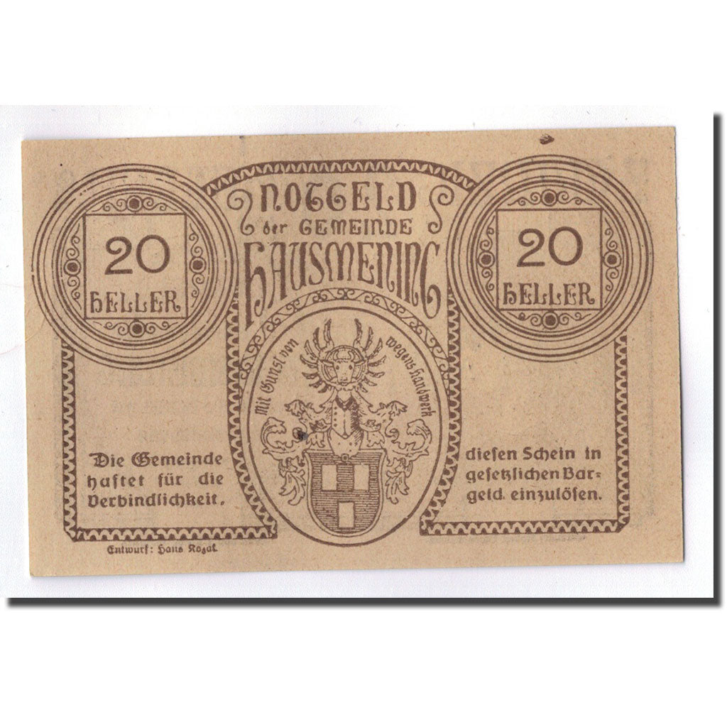 Geldschein, Österreich, Hausmening, 20 Heller, portrait, 1920, 1920-12-31, UNZ-