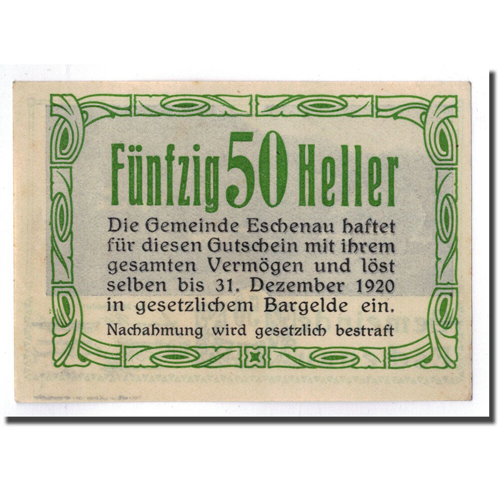 Banknote, Austria, Eschenau, 50 Heller, paysage, 1920, 1920-12-31, UNC(63)