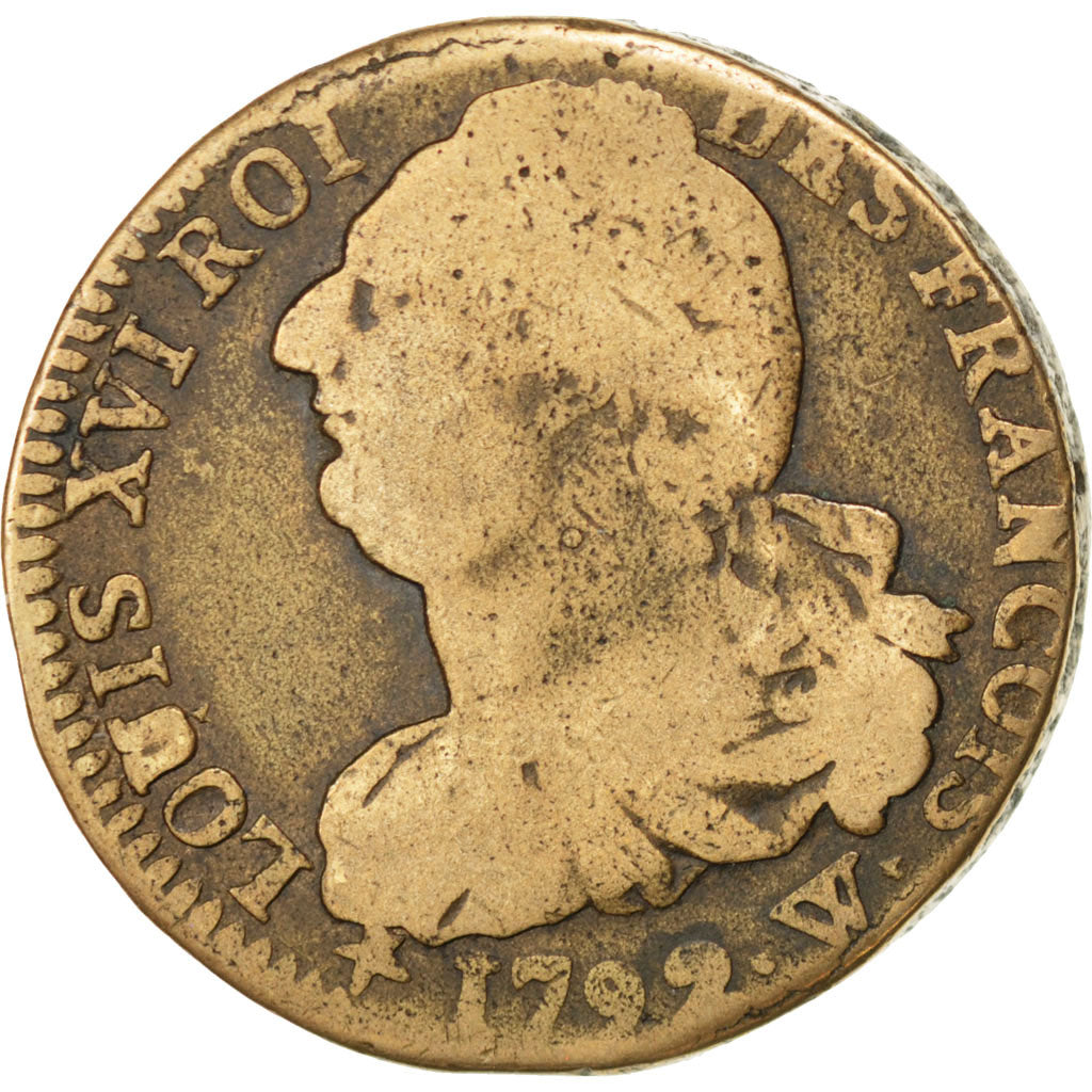 FRANCE, 2 sols françois, 2 Sols, 1792, Lille, KM #603.16, VF(20-25), Bronze, G..