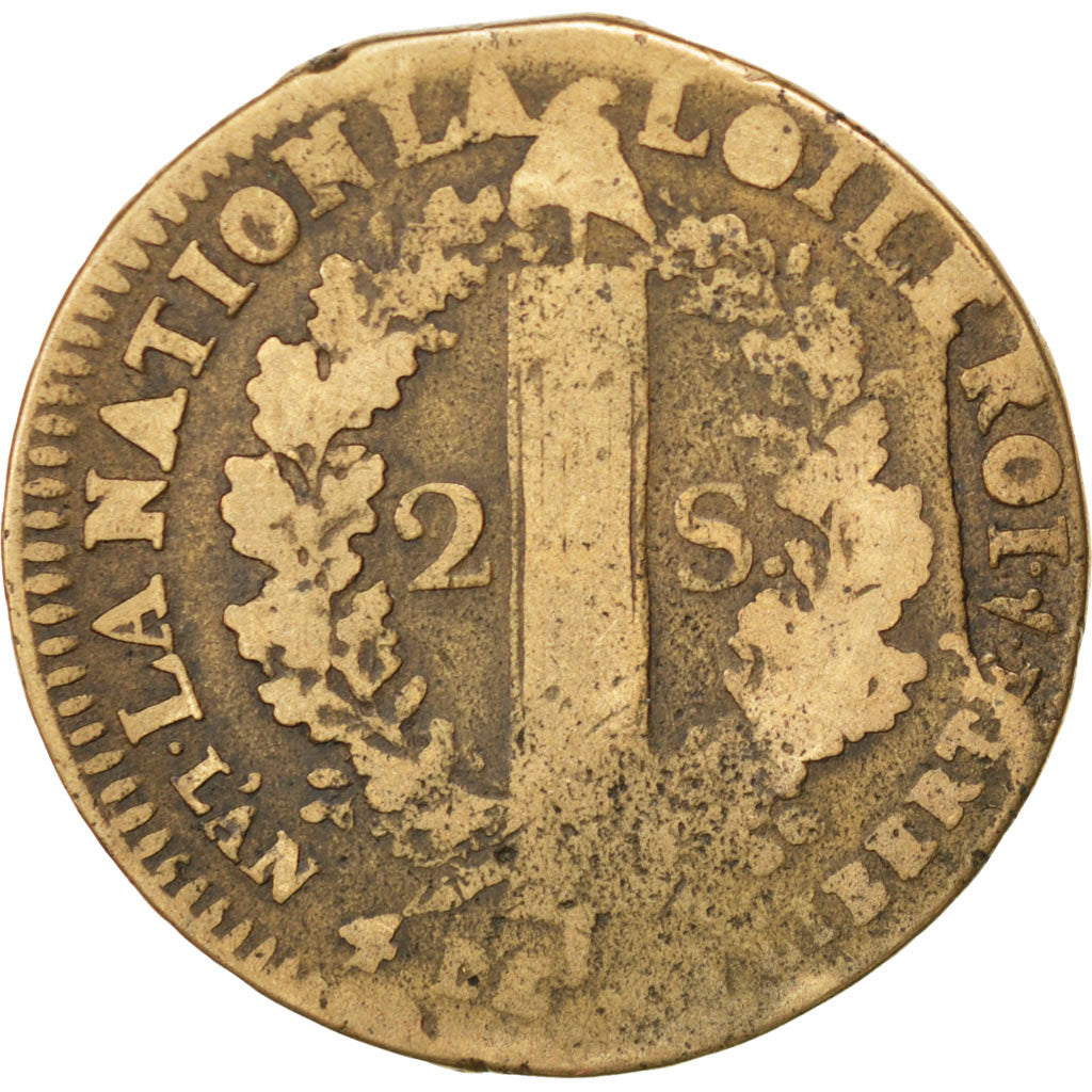 FRANCE, 2 sols françois, 2 Sols, 1792, Lille, KM #603.16, VF(20-25), Bronze, G..