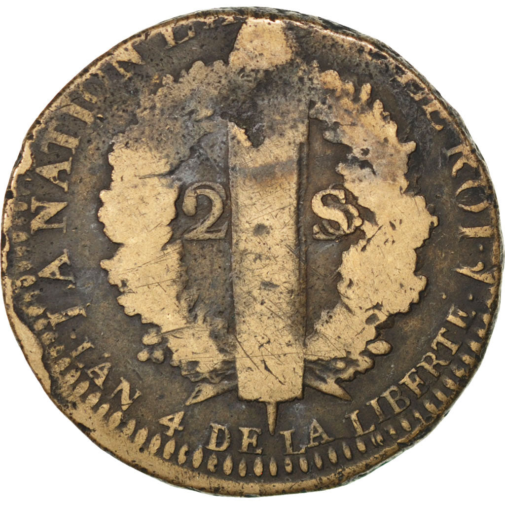 Münze, Frankreich, 2 sols françois, 2 Sols, 1792, Lille, S, Bronze, KM:603.16