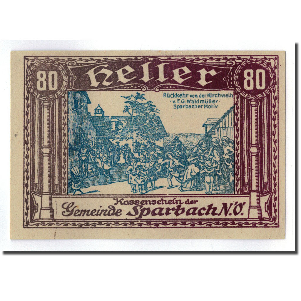 Banconote, Austria, Sparbach N'.O, 80 Heller, paysage, SPL