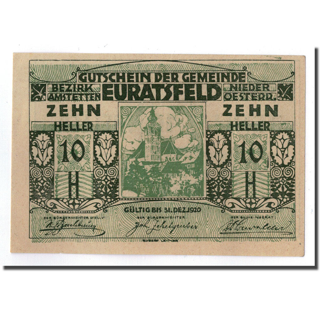 Geldschein, Österreich, Euratsfeld, 10 Heller, paysage, 1920, 1920-12-31, UNZ-