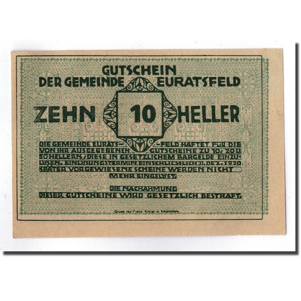 Geldschein, Österreich, Euratsfeld, 10 Heller, paysage, 1920, 1920-12-31, UNZ-