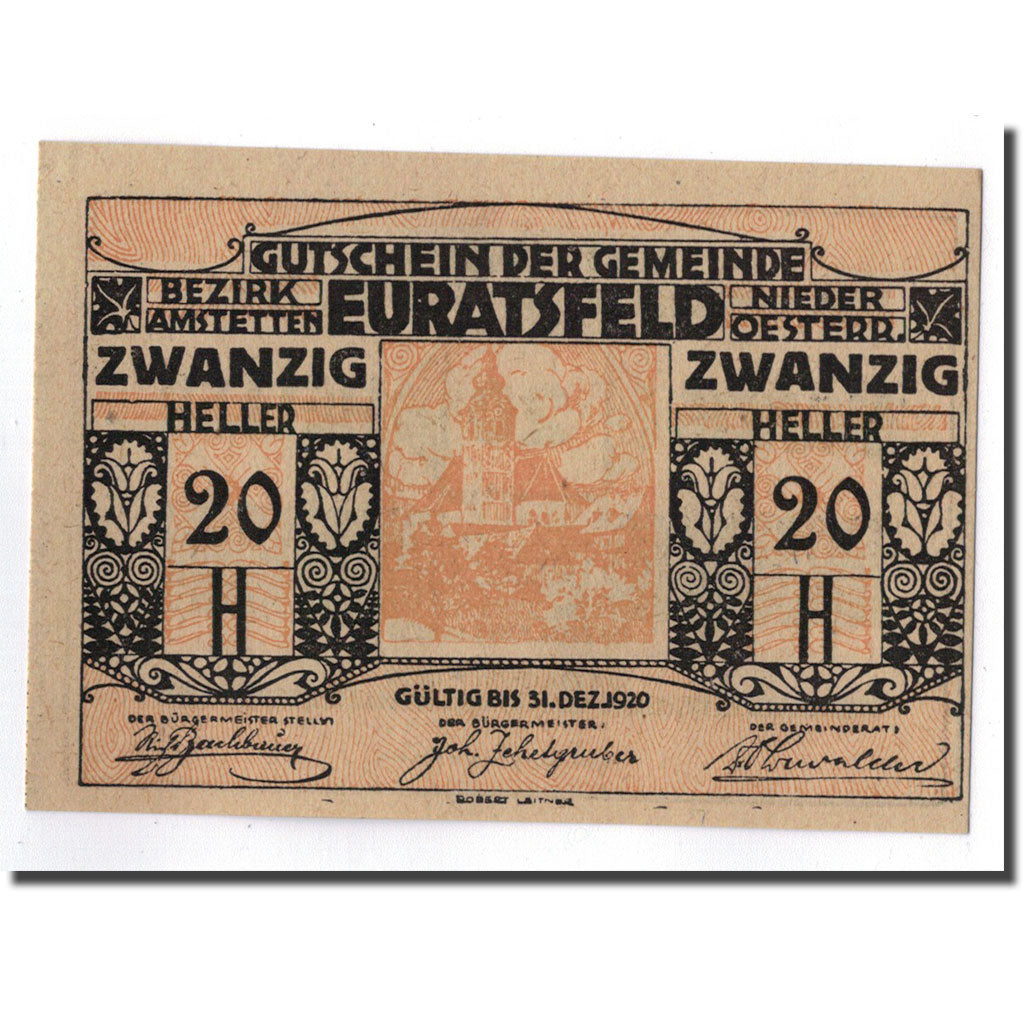 Geldschein, Österreich, Euratsfeld, 20 Heller, paysage, 1920, 1920-12-31, UNZ-